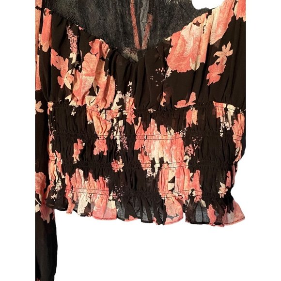 NWOT Free People Smocked Daphne Blouse- Midnight Combo- Size L - Picture 6 of 11